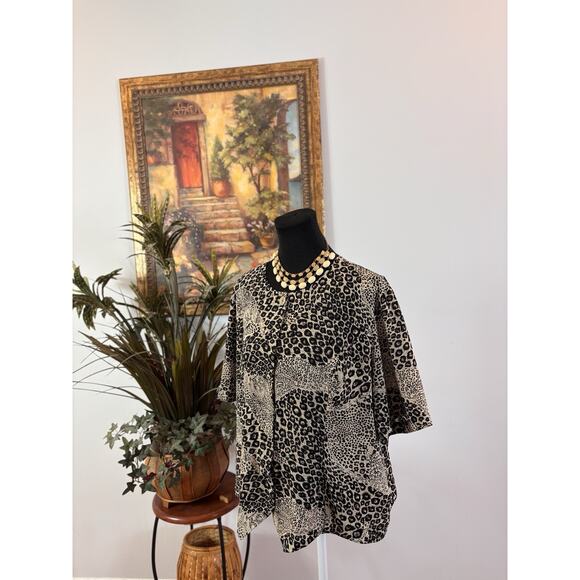 Kathy Che Women Blouse 18 Animal Print Y2K Open Front Hidden Botton Short Sleeve - Picture 5 of 9